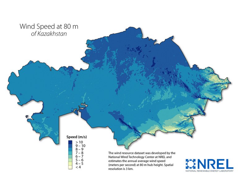 Kazakhstan wind speed at 80m 